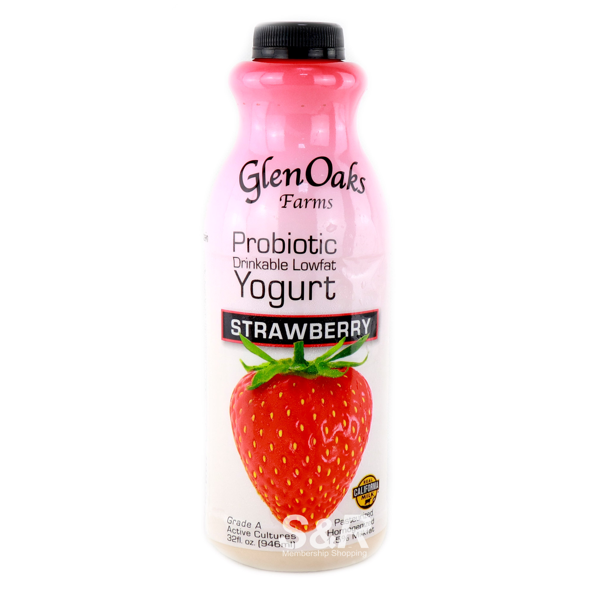 GlenOaks Farms Probiotic Drinkable Low Fat Yogurt Strawberry Flavor 946mL